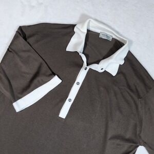 John Smedley Polo Shirt Mens XL Brown Sea Island Cotton Contrast Trim England